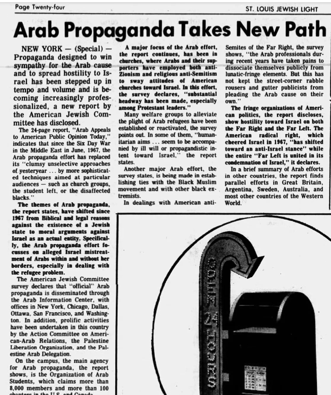 Arab Propaganda Takes New Path — St. Louis Jewish Light, 13 August 1969