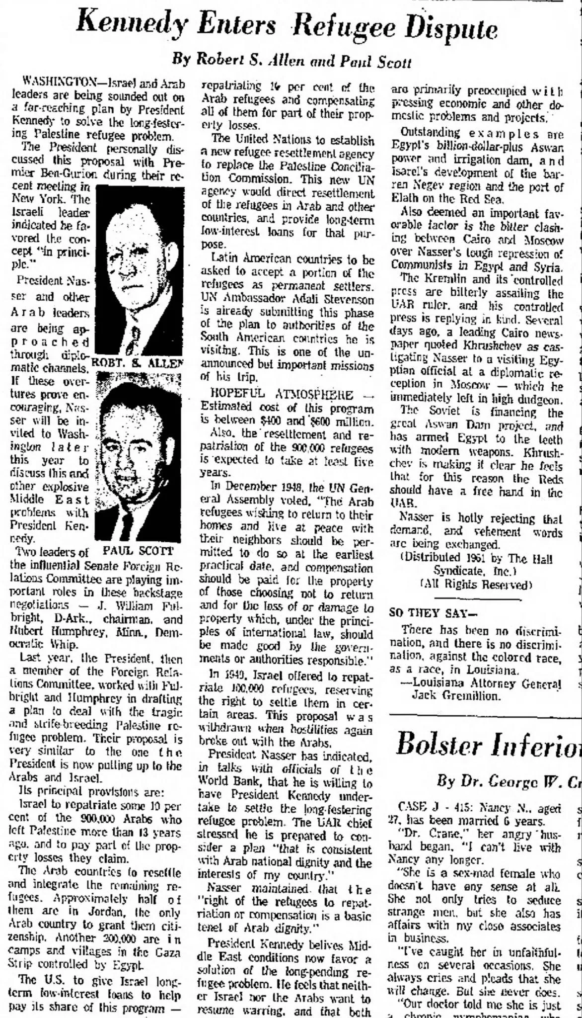 Kennedy Enters Refugee Dispute — The Olympian, 23 May 1961