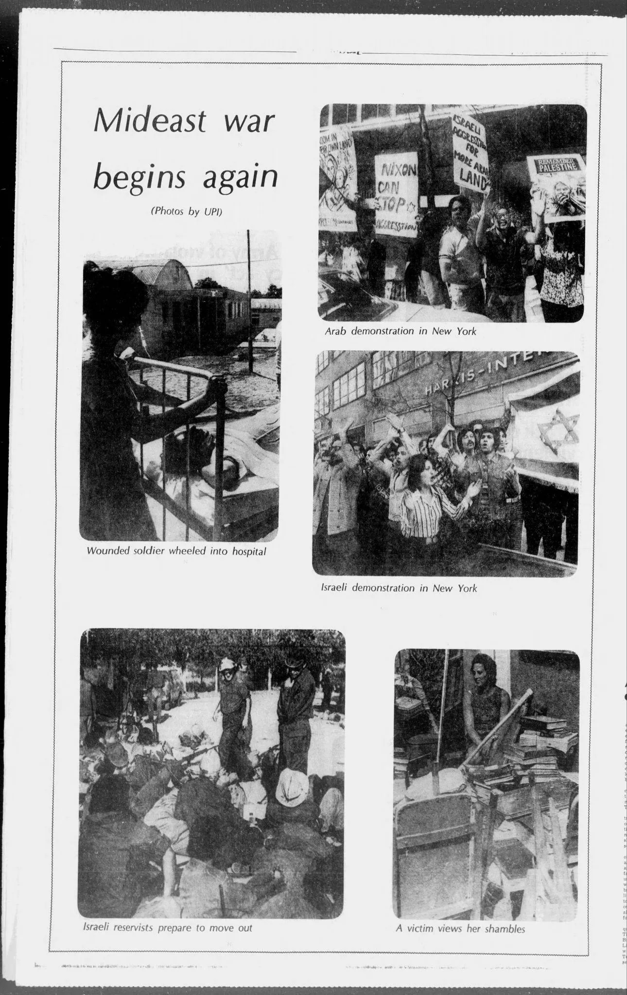 Mideast war begins again &mdash; The Sun, 8 October 1973
