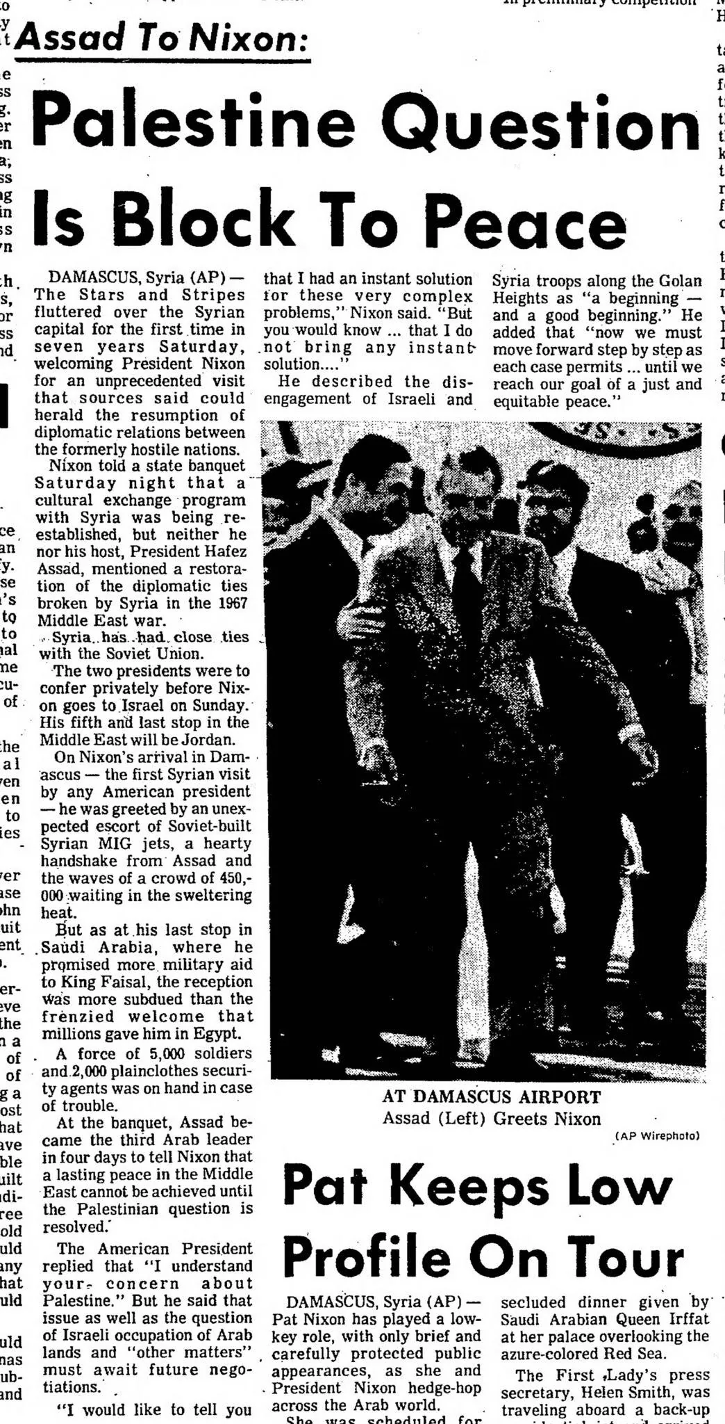 Palestine Question : Is Block To Peace &mdash; High Point Enterprise, 16 June 1974
