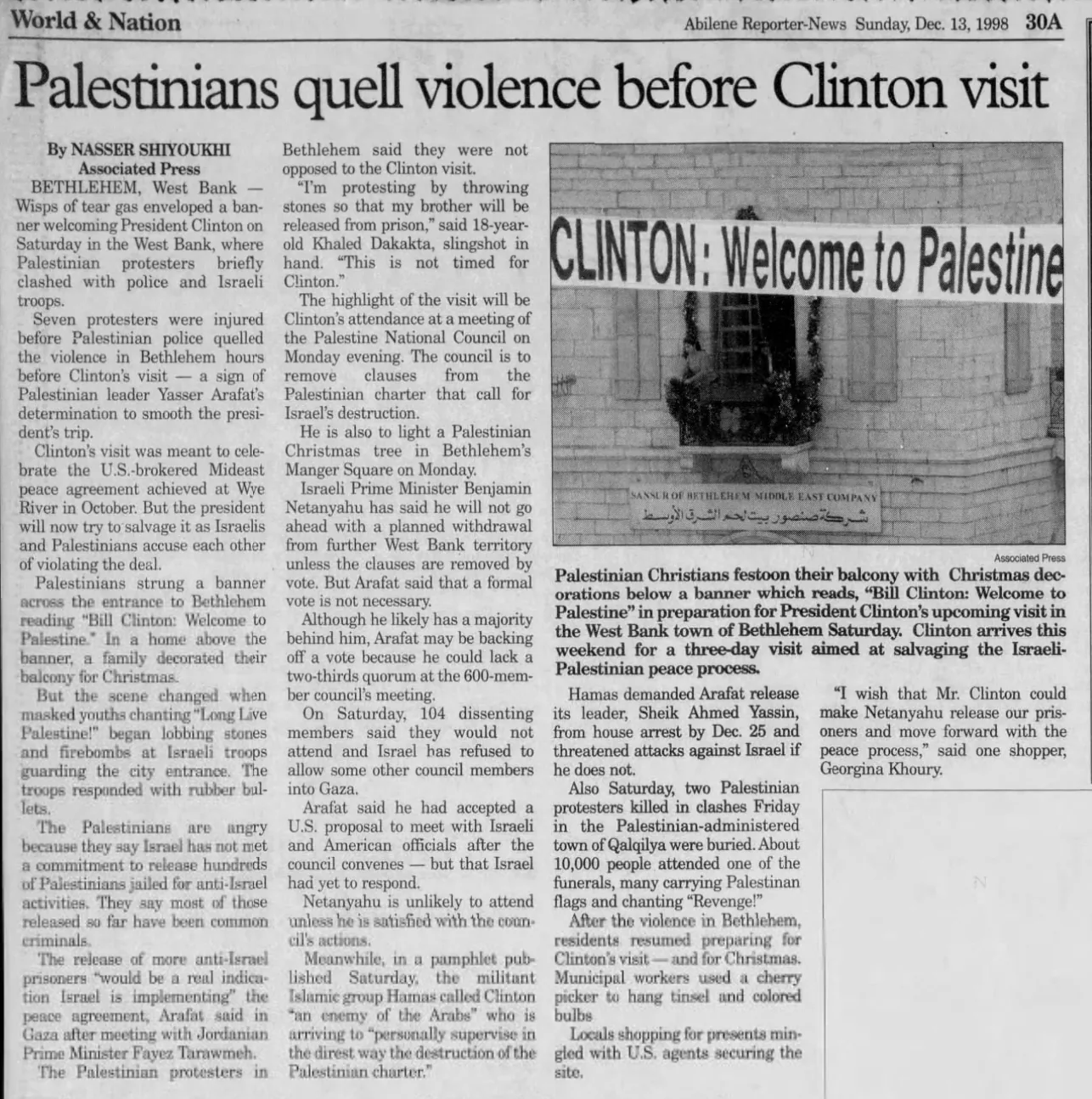 CLINTON: Welcome to Palestine &mdash; Springfield News Sun, 1 July 1990