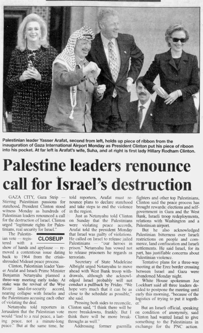 Palestine leaders renounce &mdash; Connecticut Post, 15 December 1998