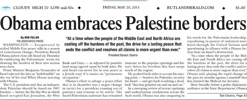 Obama embraces Palestine borders — The Post Standard, 23 September 2011