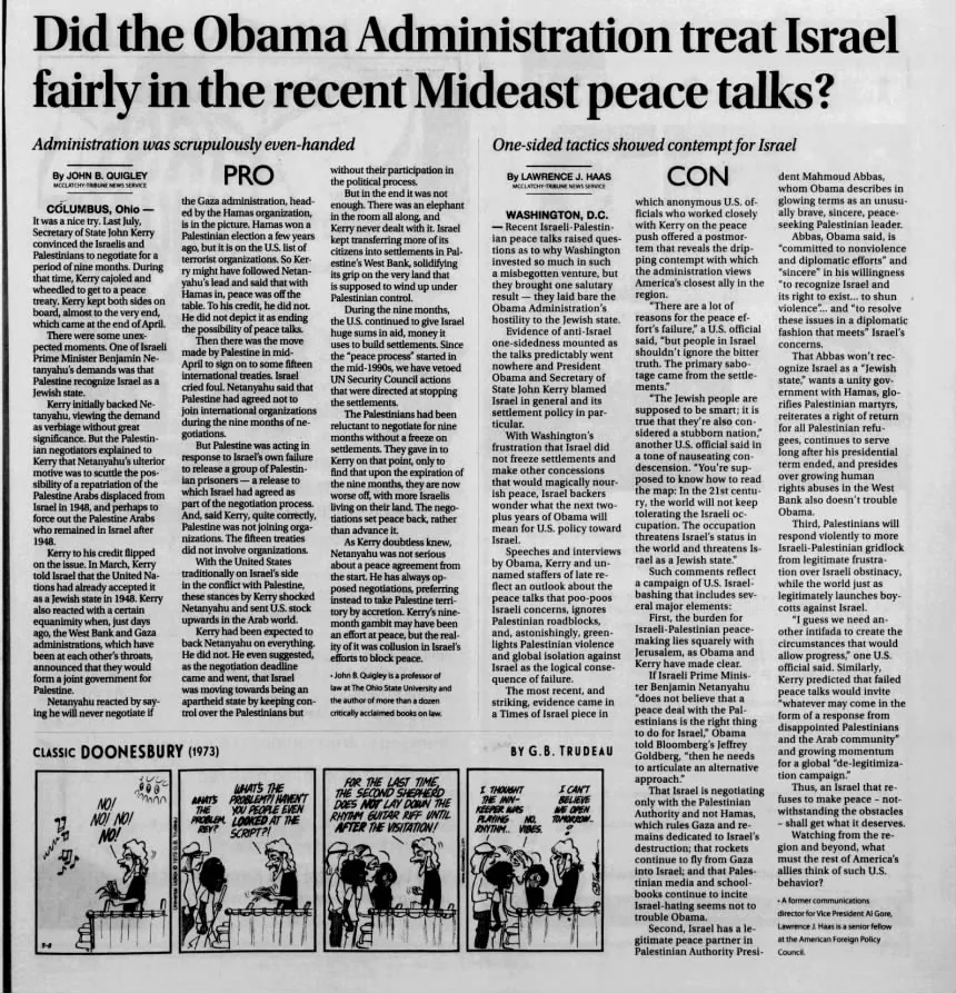 fairly in the recent Mideast peace talks? — Juneau Empire, 19 May 2014
