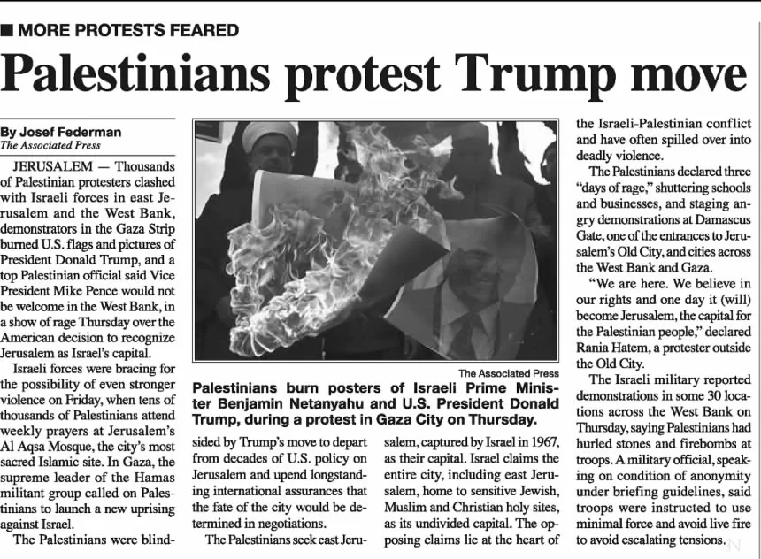 Palestinians protest Trump move &mdash; The Daily Item, 8 December 2017