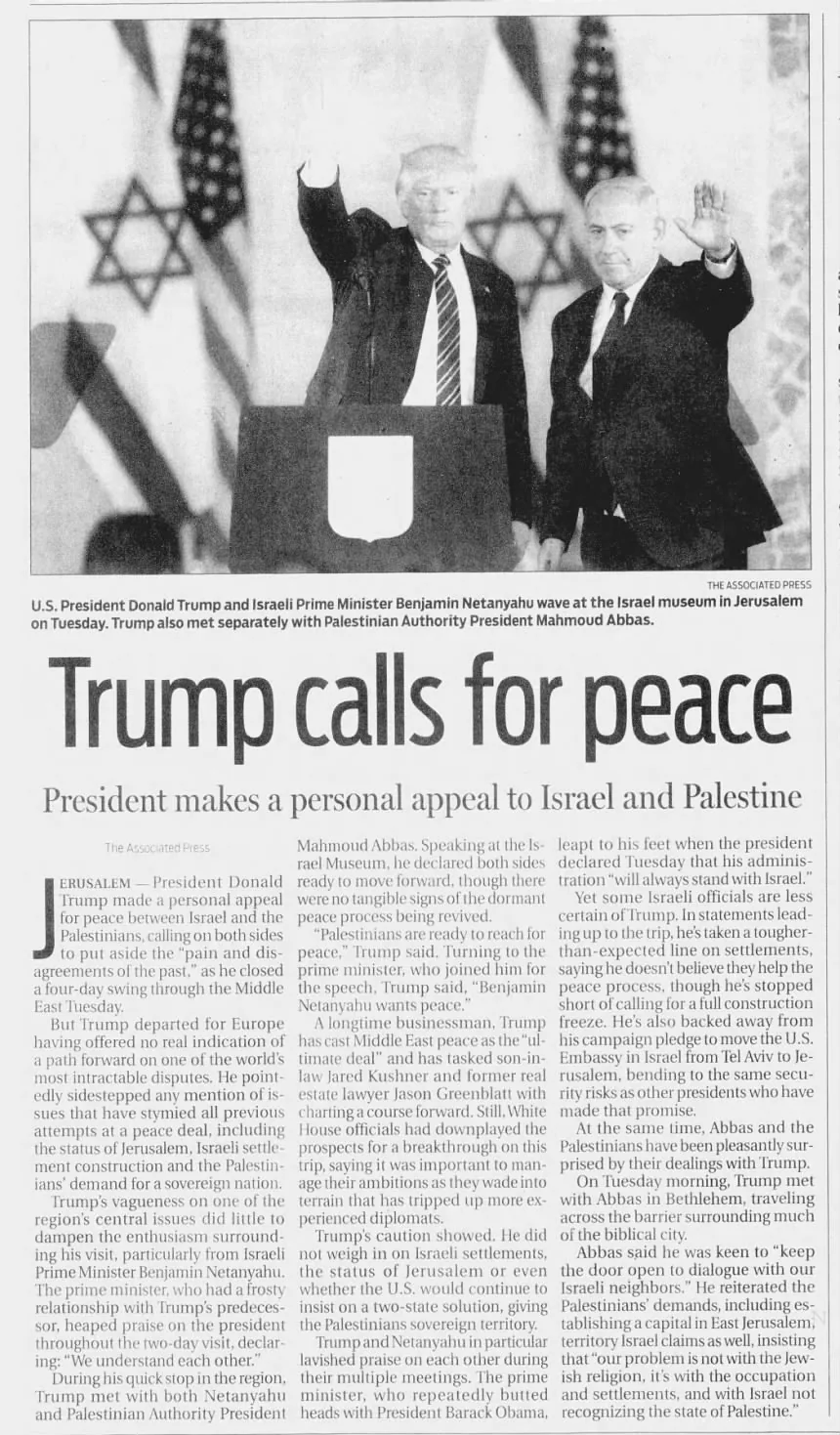 Trump calls for peace &mdash; Hartford Courant, 11 September 2018