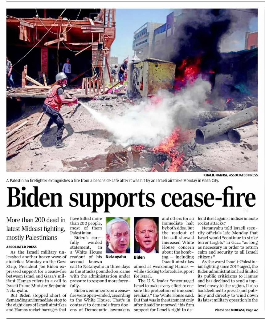 Biden supports cease-fire &mdash; Daily Citizen, 18 May 2021