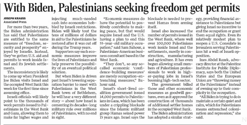 With Biden, Palestinians seeking freedom get permits &mdash; The Courier, 12 July 2022