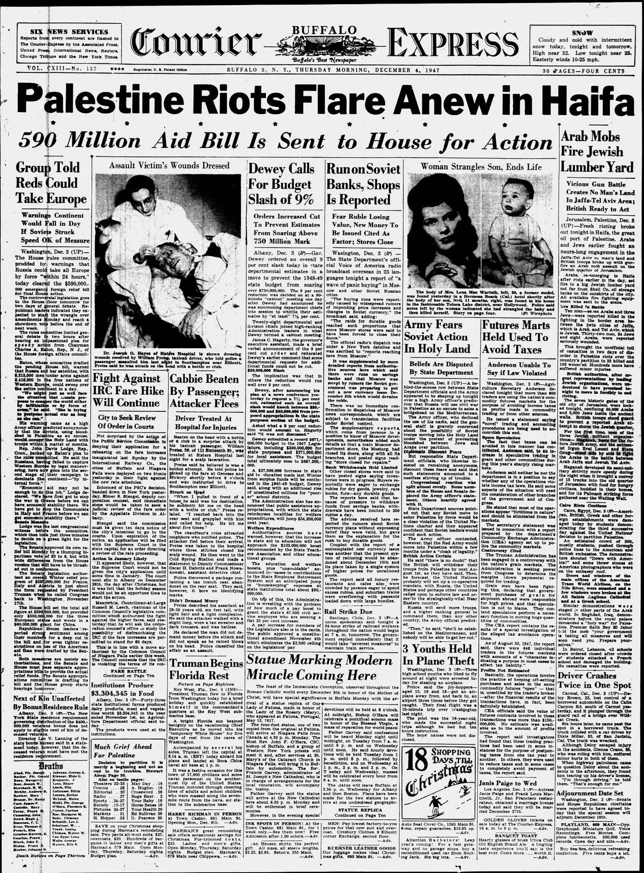 Palestine Riots Flare Anew in Haifa — Buffalo Courier Express, 4 December 1947