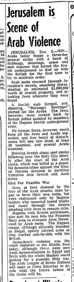 Jerusalem is Scene of Arab Violence — The Daily Register, 2 December 1947