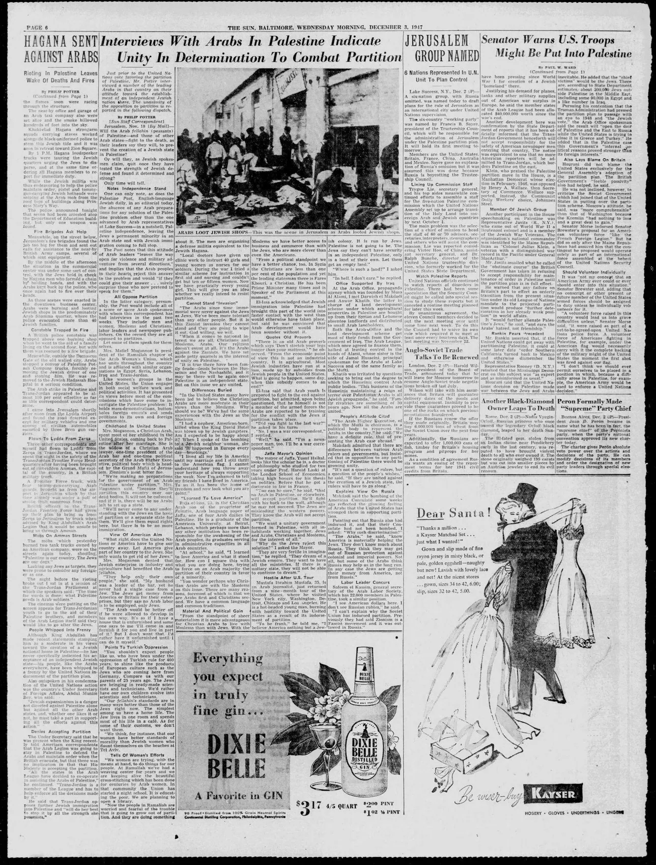 Interviews With Arabs In Palestine Indicate Unity In Determination To Combat Partition — The Baltimore Sun, 3 December 1947