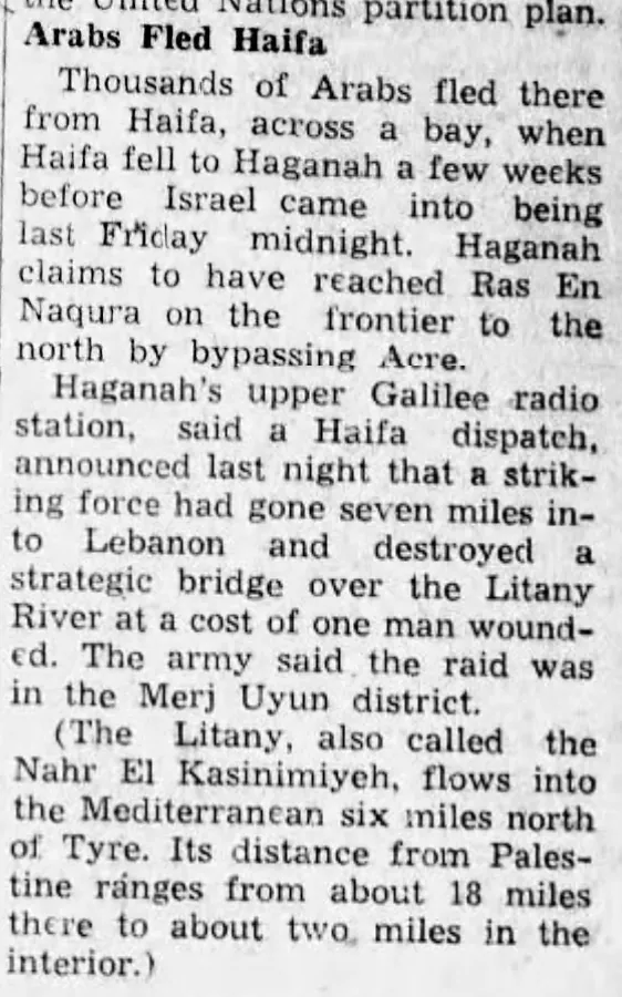 Arabs Fled Haifa — Harlan Daily Enterprise, 17 May 1948