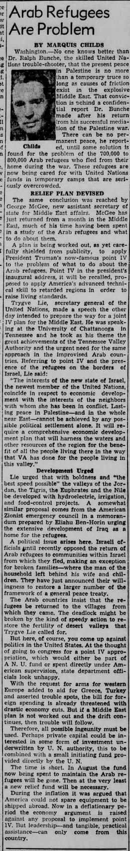 Arab Refugees Are Problem — Escanaba Daily Press, 14 June 1949