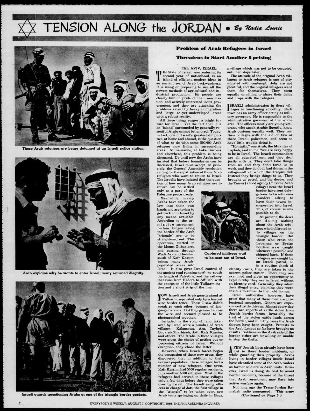 Tension Along the Jordan — The Philadelphia Inquirer, 7 August 1949