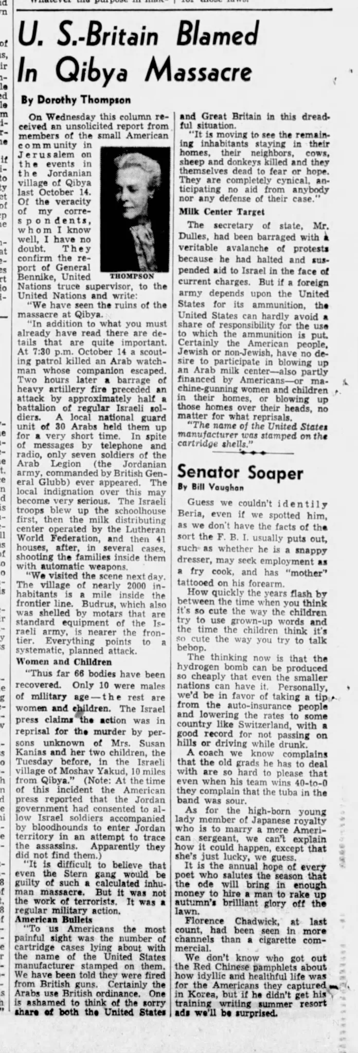 U.S.-Britain Blamed In Qibya Massacre &mdash; Houston Chronicle, 1 November 1953