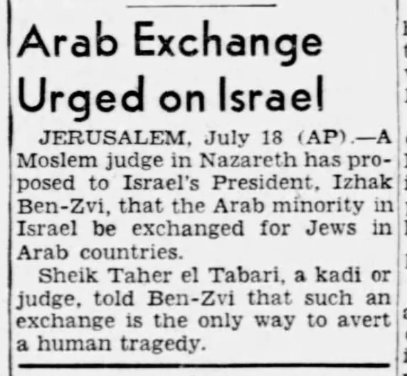 Arab Exchange Urged on Israel &mdash; Philadelphia Inquirer, 19 July 1953