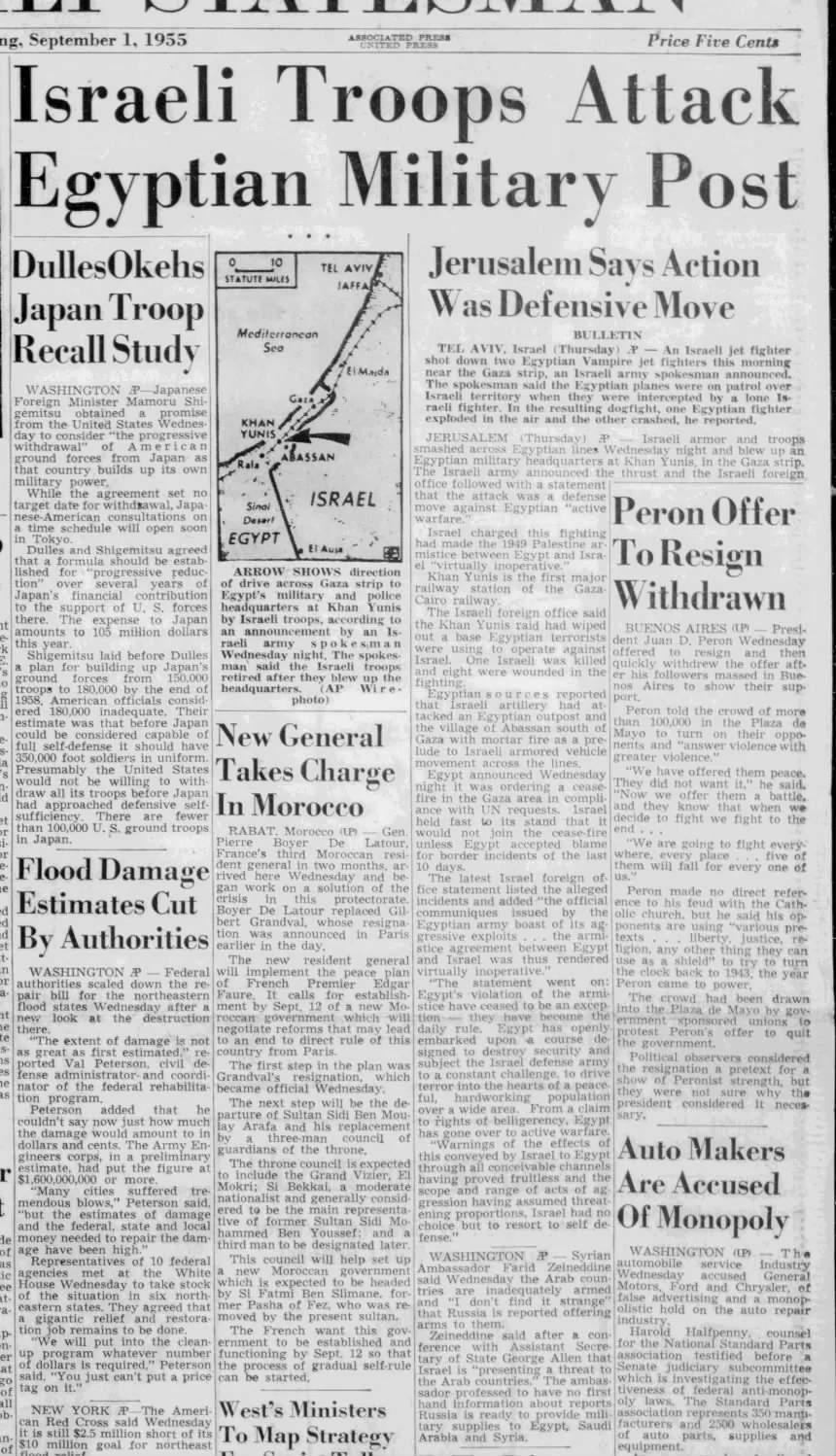 Israeli Troops Attack Egyptian Military Post &mdash; The Idaho Statesman, 1 September 1955