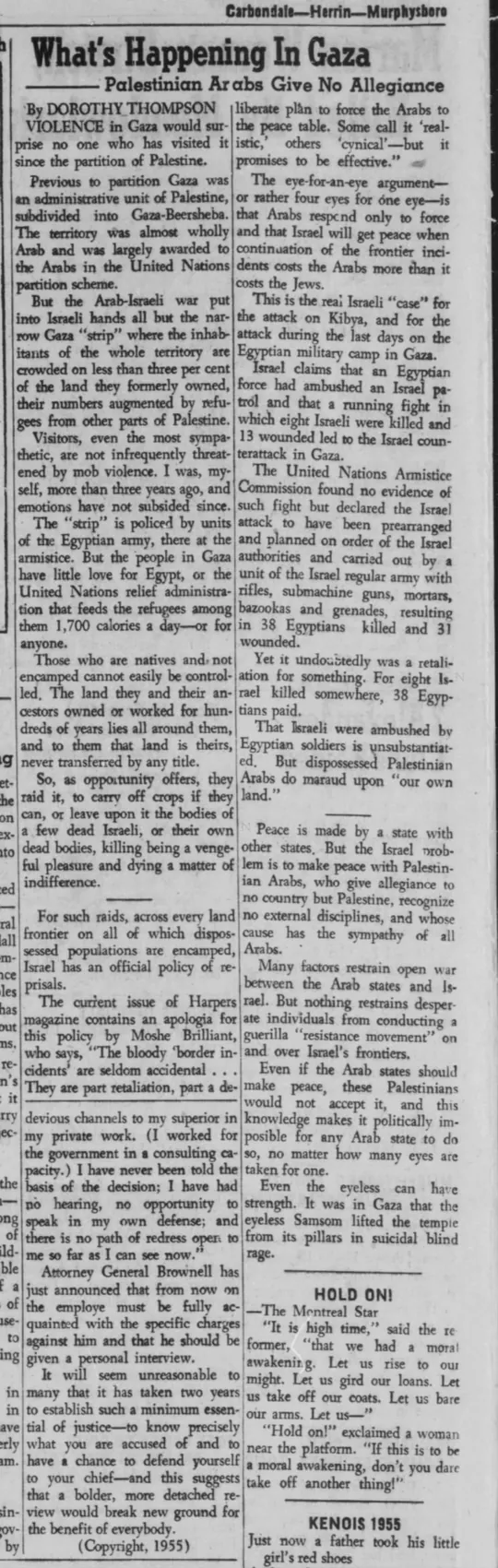 What’s Happening In Gaza — Southern Illinoisan, 10 March 1955