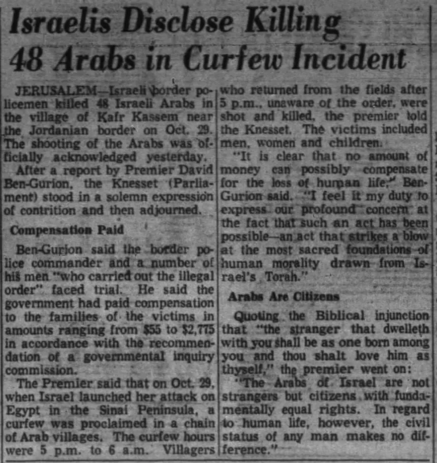 Israelis Disclose Killing &mdash; Berkshire Eagle, 13 December 1956