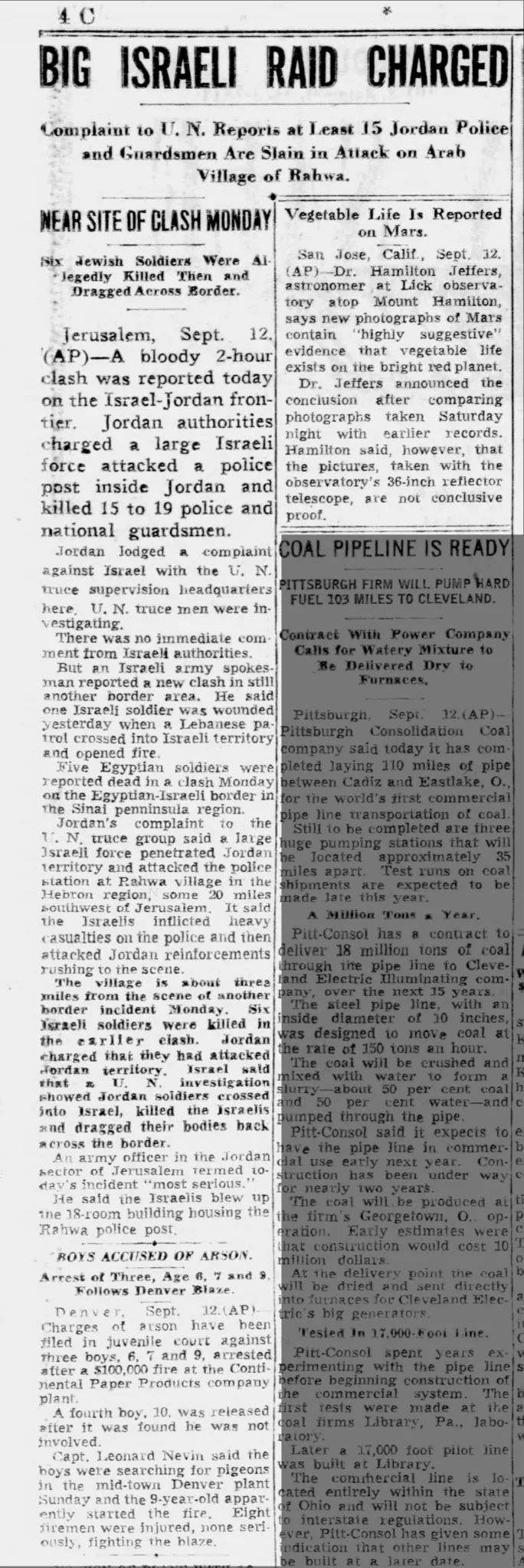 Big Israeli Raid Charged &mdash; The Kansas City Star, 12 September 1956