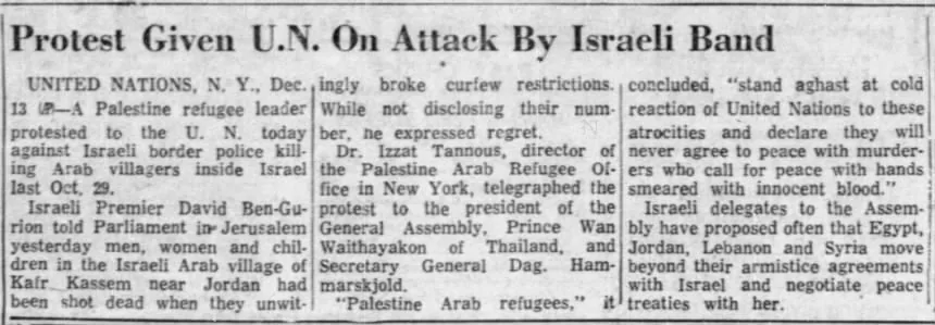 Protest Given U.N. On Attack By Israeli Band &mdash; Montgomery Advertiser, 14 December 1956