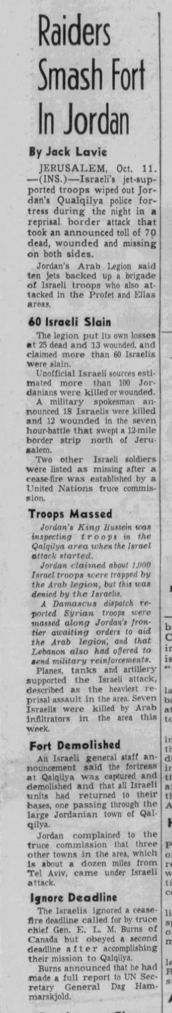 Raiders Smash Fort In Jordan &mdash; Pittsburgh Sun-Telegraph, 11 October 1956