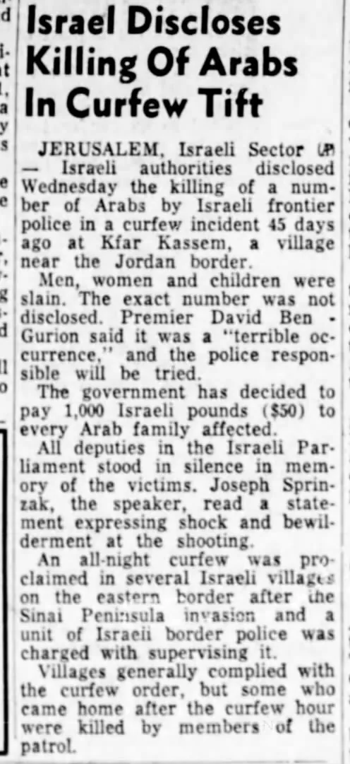Israel Discloses Killing Of Arabs In Curfew Tift &mdash; The News Review, 12 December 1956