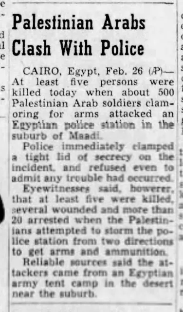 Palestinian Arabs Clash With Police — Telegram & Gazette, 26 February 1957