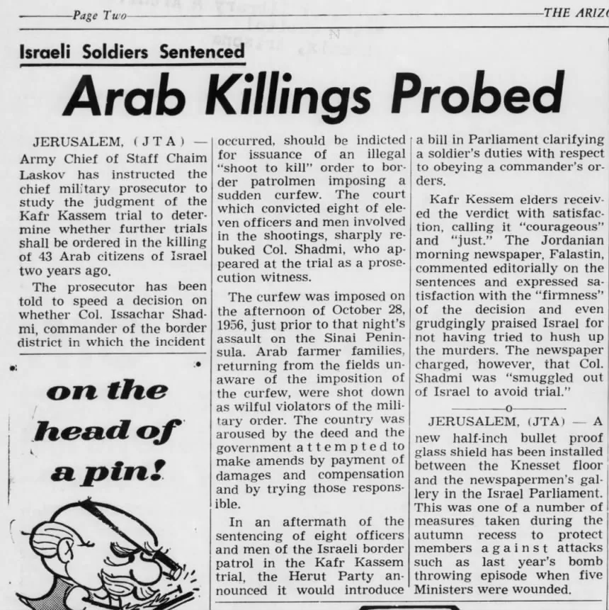Arab Killings Probed &mdash; Arizona Post, 31 October 1958