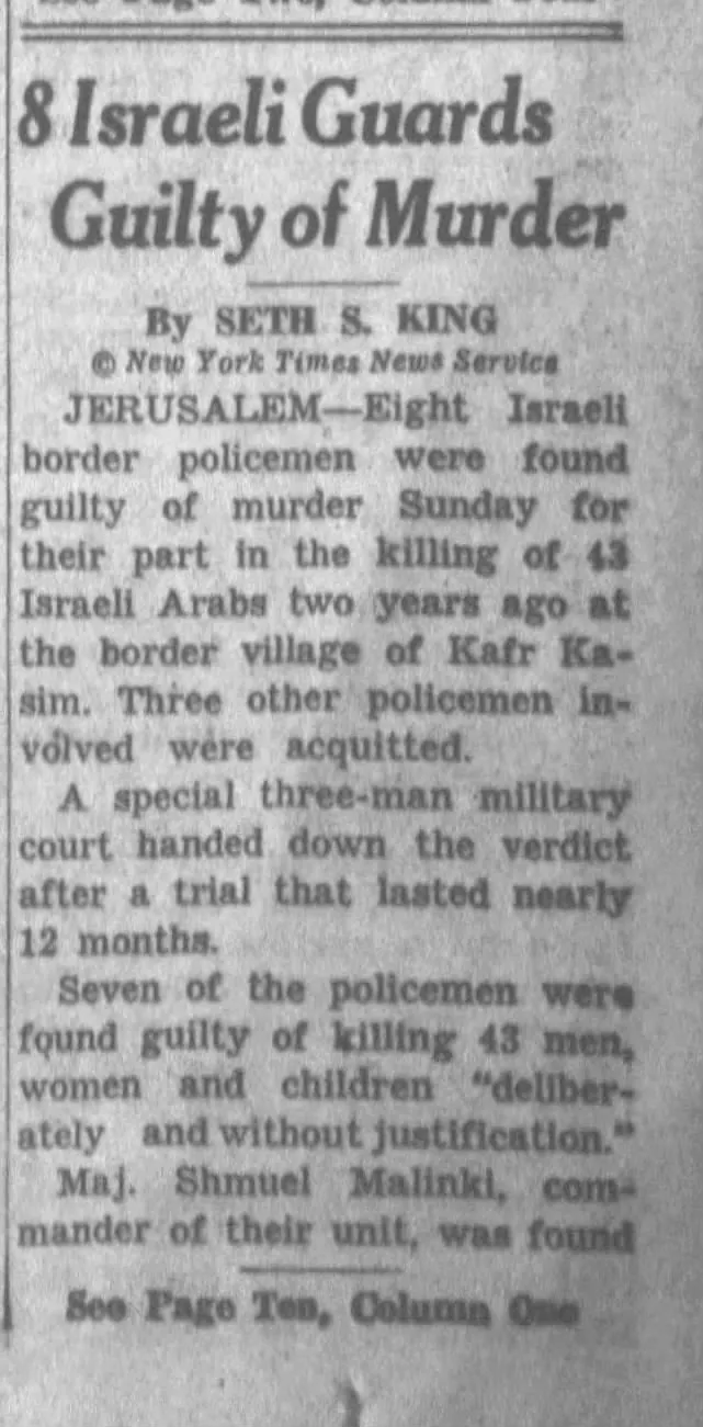 8 Israeli Guards Guilty of Murder &mdash; Chattanooga Daily Times, 13 October 1958
