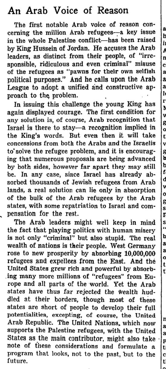 An Arab Voice of Reason &mdash; The New York Times, 19 January 1960