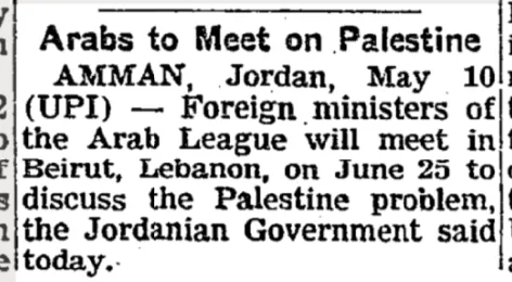 Arabs to Meet on Palestine &mdash; The New York Times, 11 March 1960