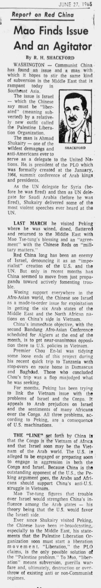 Mao Finds Issue And an Agitator &mdash; Evansville Press, 27 June 1965
