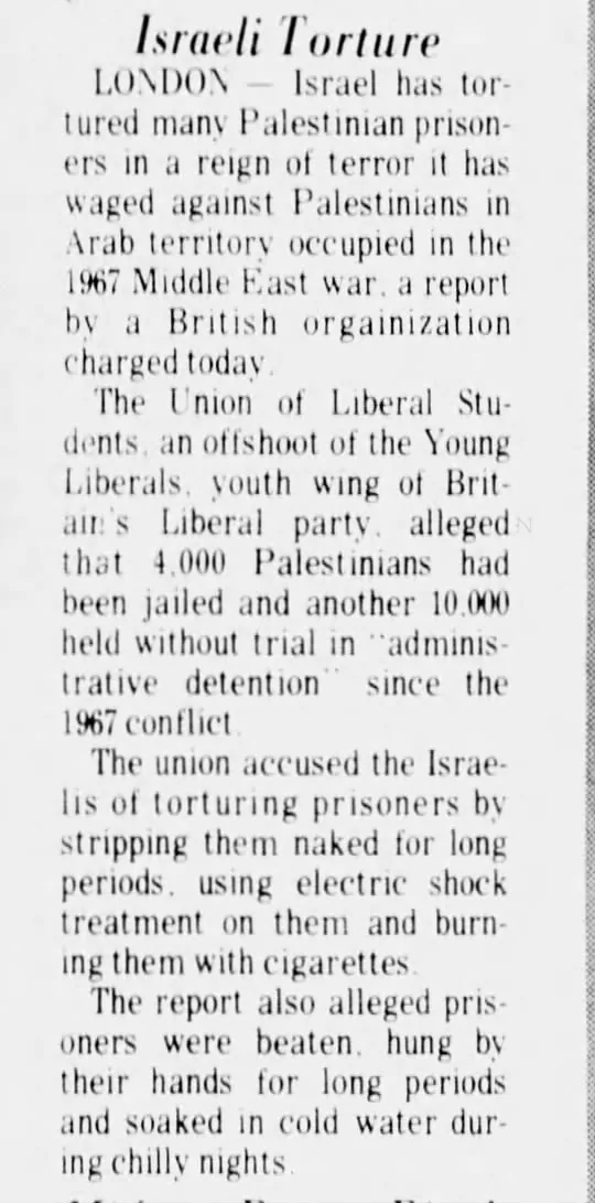 Israeli Torture &mdash; Palm Beach Post, 18 December 1972