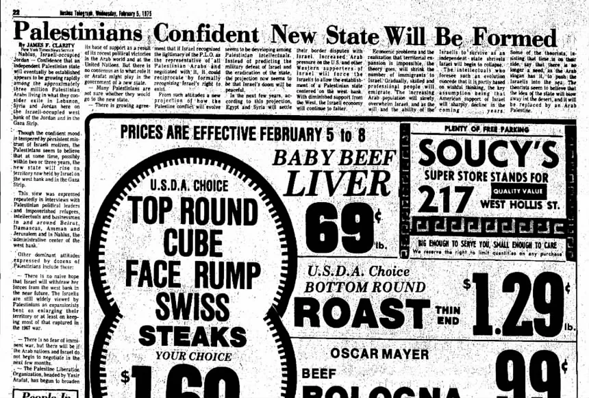 Palestinians Confident New State Will Be Formed &mdash; Nashua Telegraph, 5 February 1975