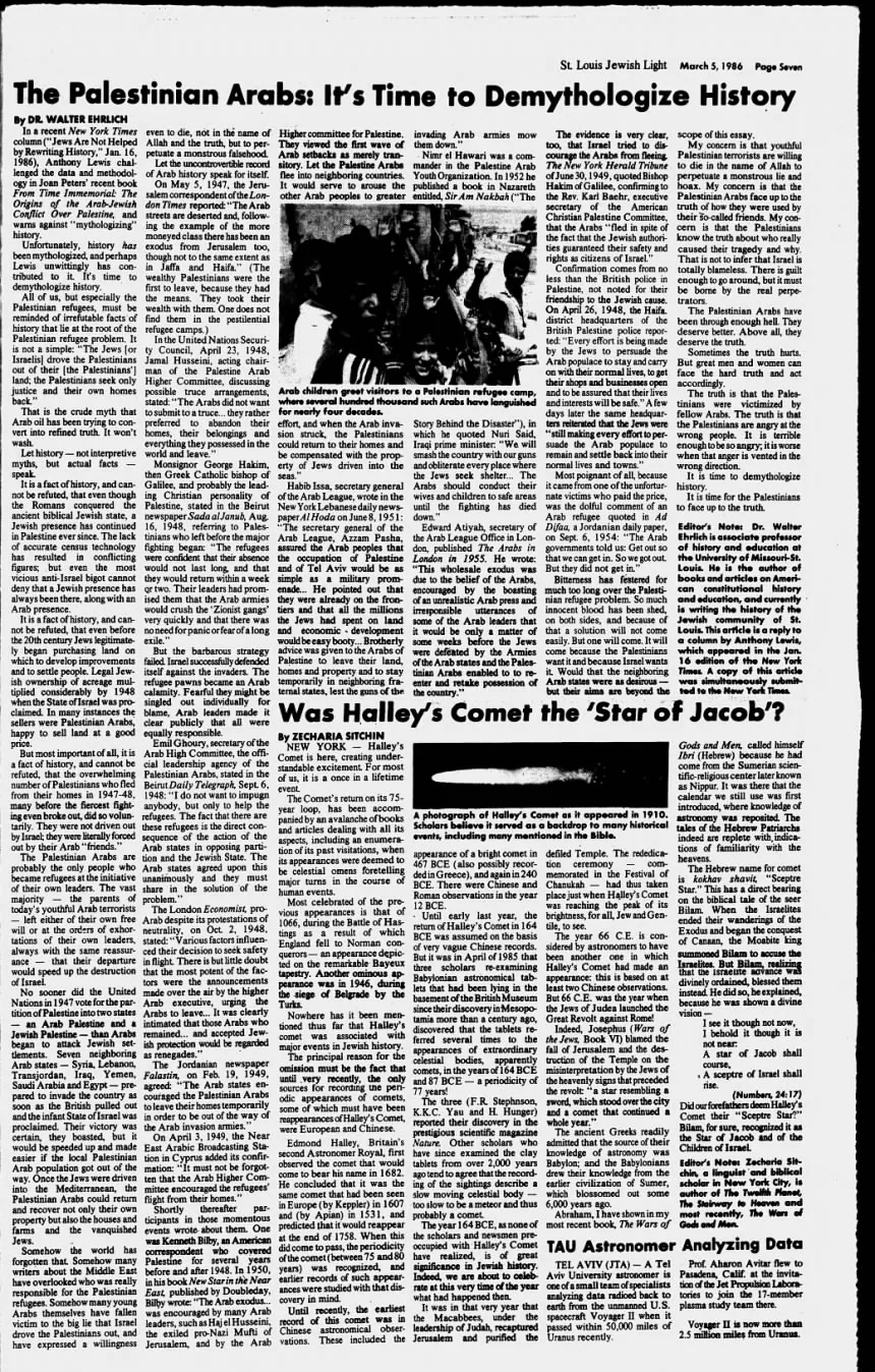 Jews Are Not Helped by Rewriting History &mdash; St. Louis Jewish Light, 5 March 1986