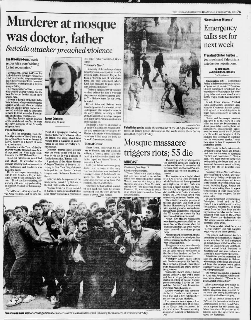 Murderer at mosque was doctor, father &mdash; Des Moines Register, 26 February 1994