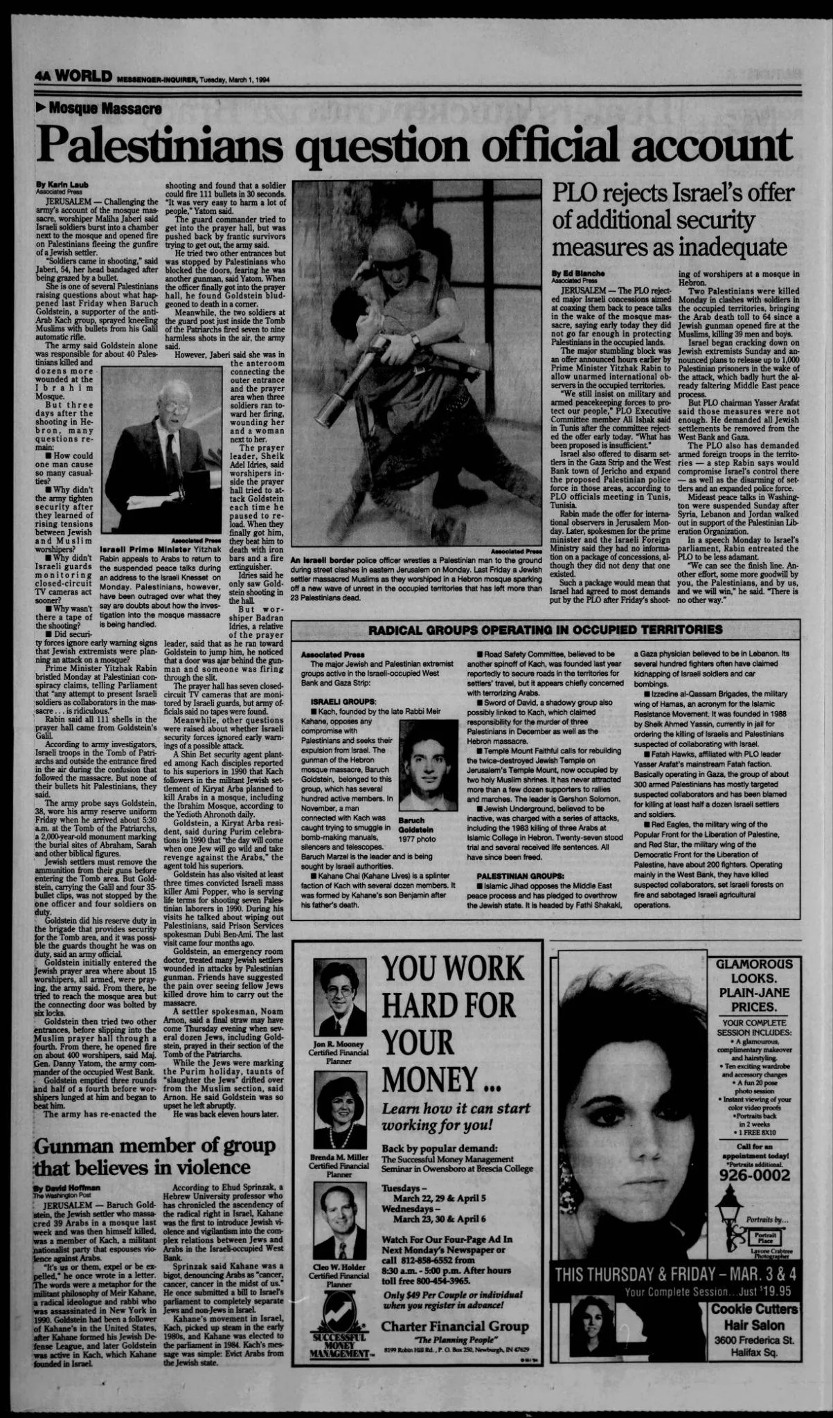 Palestinians question official account &mdash; Messenger Inquirer, 1 March 1994