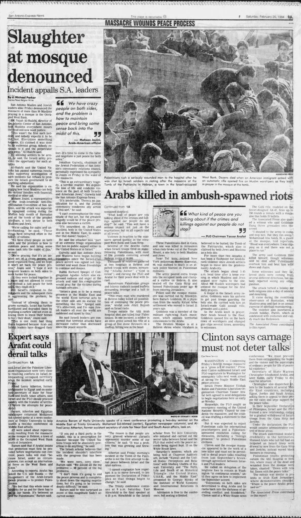 Slaughter at mosque denounced — San Antonio Express News, 26 February 1994