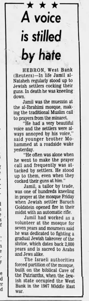 A voice is stilled by hate — The Star Ledger, 27 February 1994