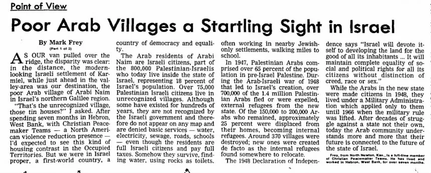 Poor Arab Villages a Startling Sight in Israel — Daily Oklahoman, 26 December 1997