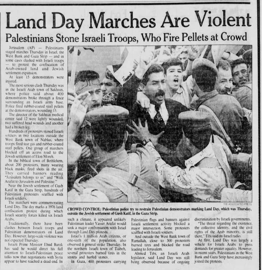 Land Day Marches Are Violent &mdash; Omaha World Herald, 30 March 2000