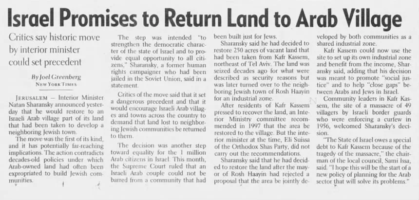 Israel Promises to Return Land to Arab Village — SF Chronicle, 28 March 2000