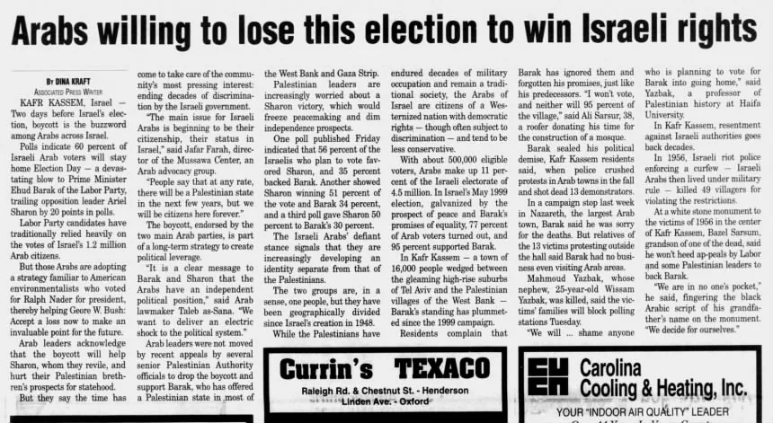 Arabs willing to lose this election to win Israeli rights — Daily Dispatch, 4 February 2001