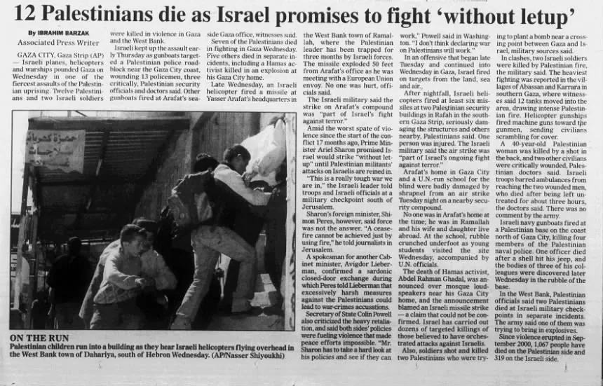 Seven Palestinians died in fighting in Gaza &mdash; The Jonesboro Sun, 7 March 2002