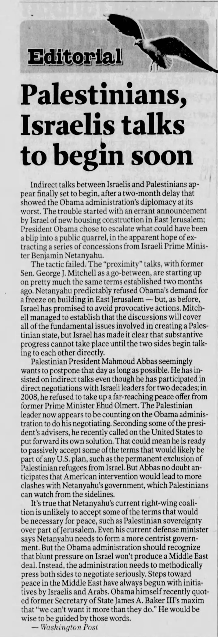 Palestinians, Israelis talks to begin soon &mdash; Corpus Christi Caller Times, 10 May 2010