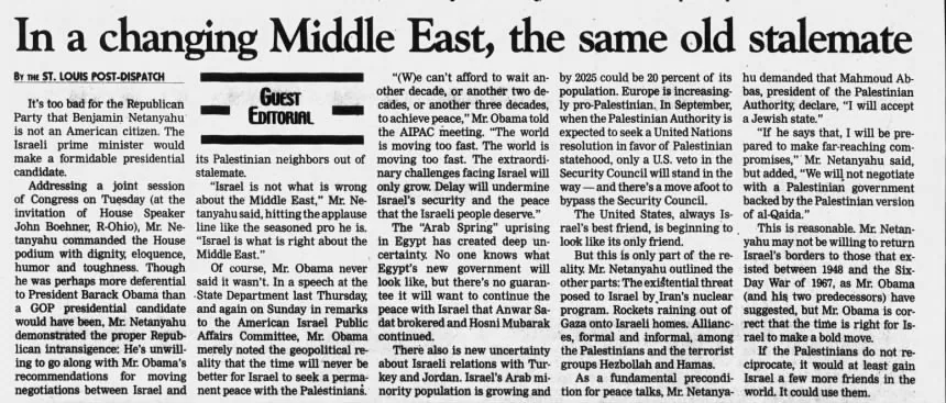 Palestinian statehood &mdash; Daily American, 27 May 2011