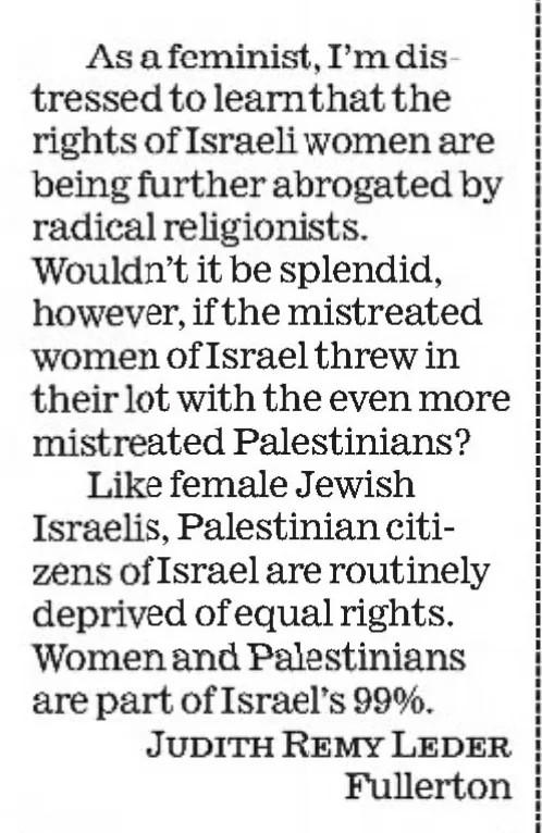 As a feminist, I'm distressed — Los Angeles Times, 16 November 2011