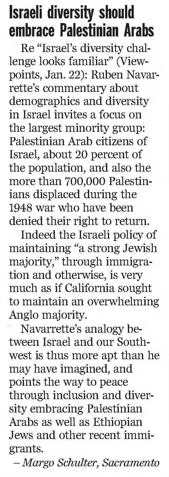 Israeli diversity should embrace Palestinian Arabs &mdash; The Sacramento Bee, 29 January 2012