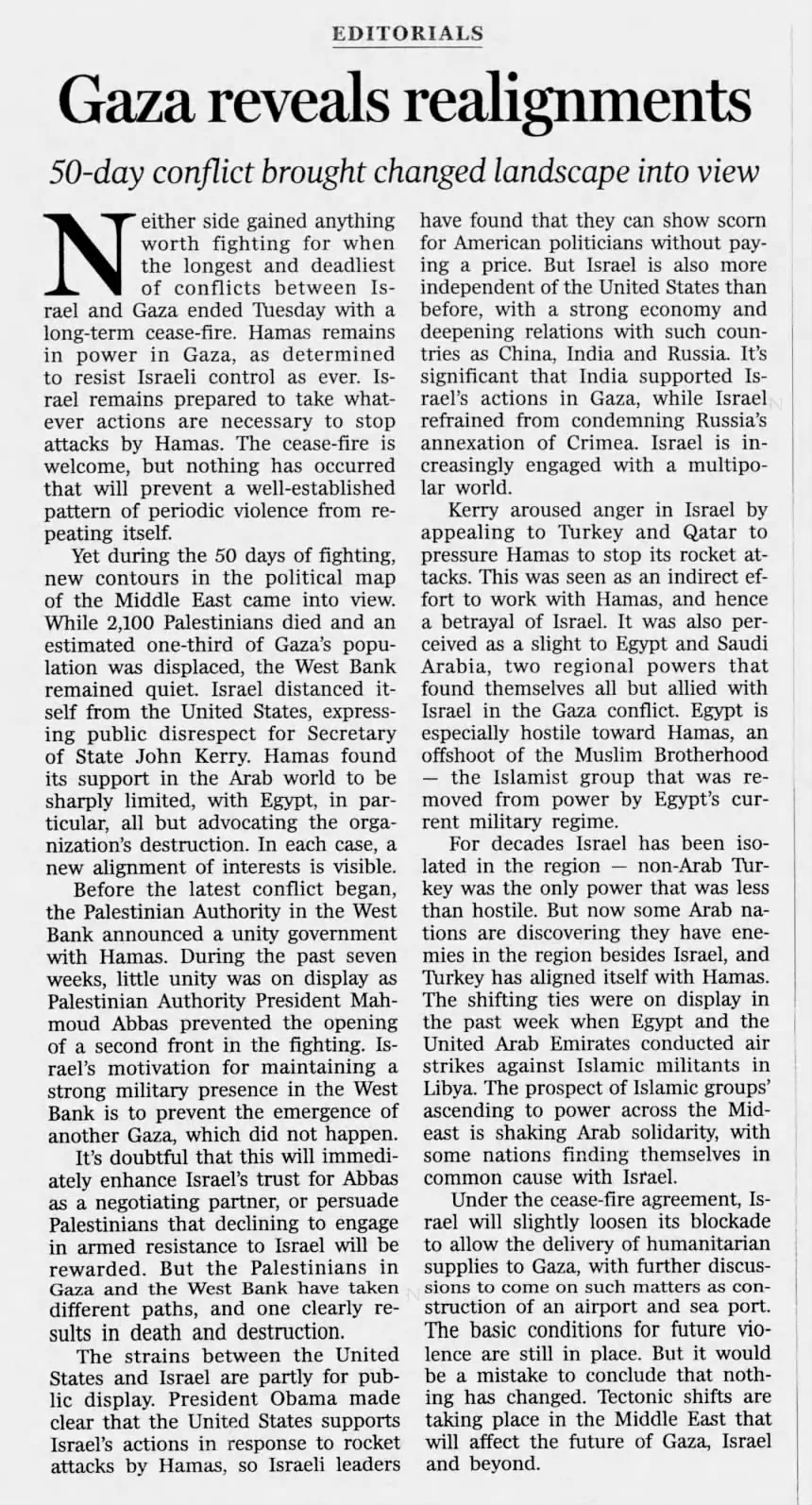 50-day conflict brought changed landscape into view &mdash; The Register-Guard, 27 August 2014